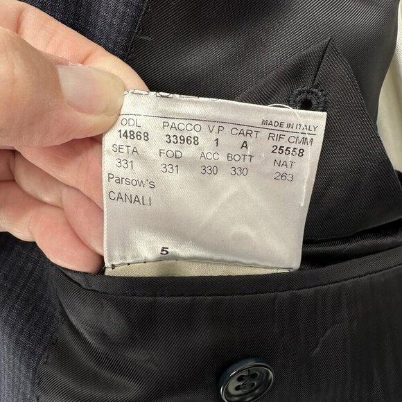 CANALI jacket blazer sport coat 100% wool mini check navy blue long 44L - Picture 10 of 10
